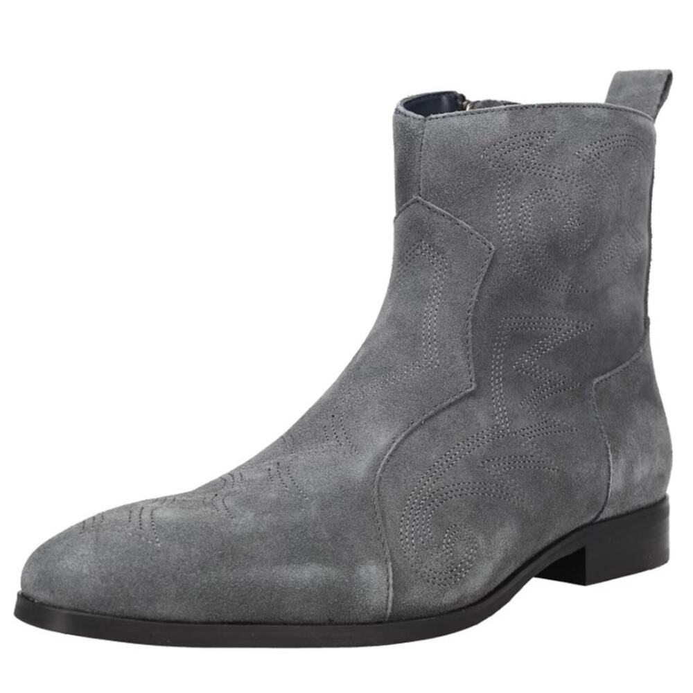 Dingo Mens Brooks Western Ankle Boots US 12 D Grey Suede Embroidered NWOB